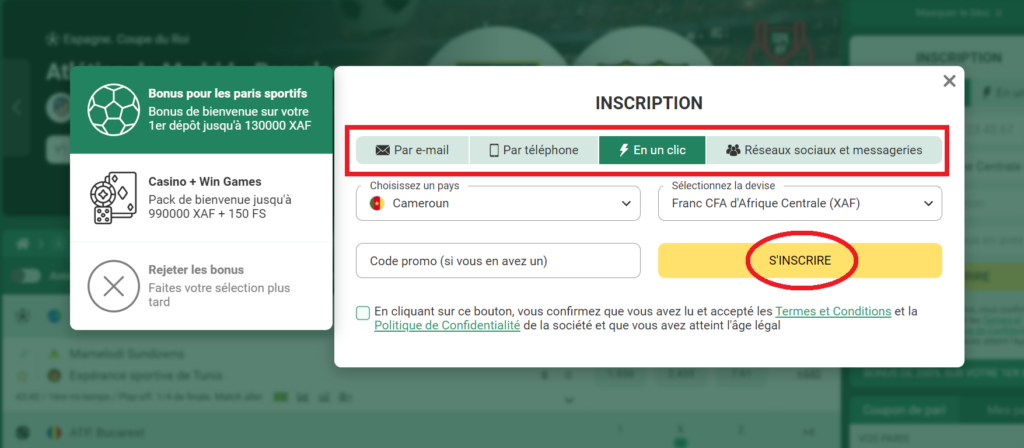 Inscription à Betwinner en quelques minutes